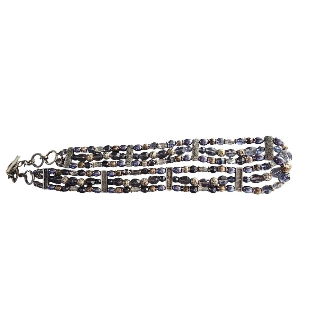 Coldwater Creek MultiStrand Beaded Belt Smoky Crystal Pewter Toggle Closure Boho